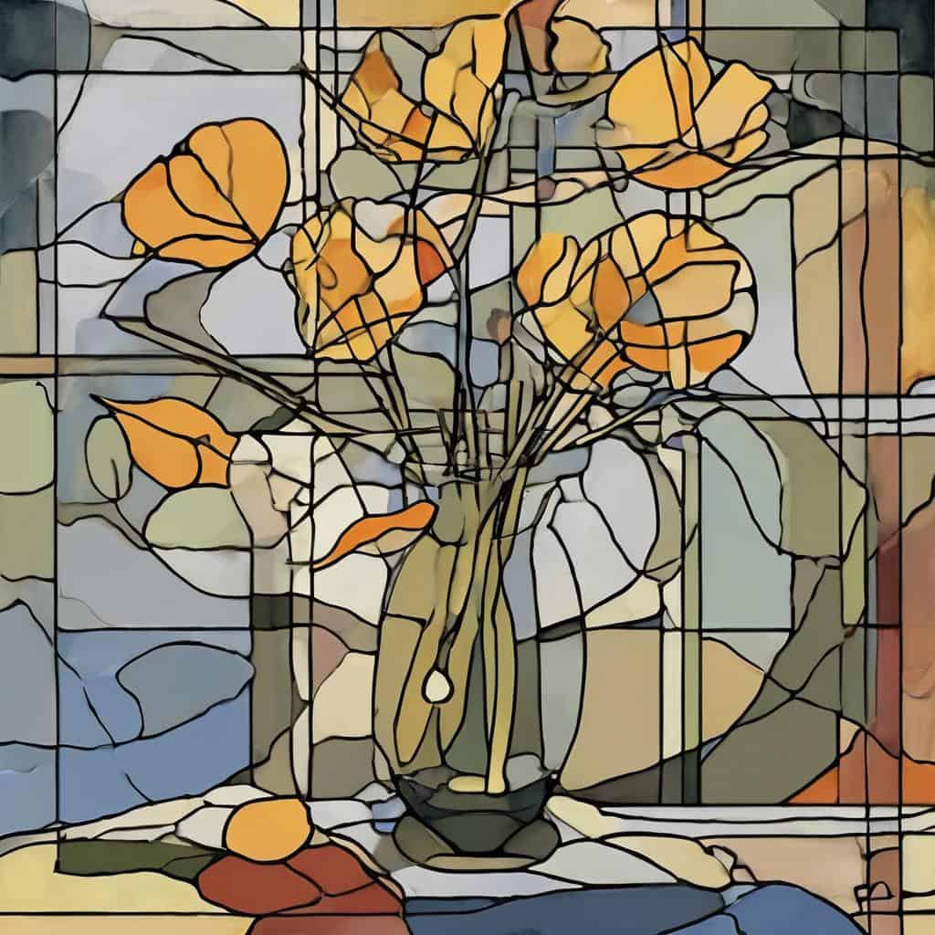 Λουλούδια σε βάζο με αφηρημένο στυλ, τέχνη της ανθρώπινης φύσης και της ψυχολογίας.